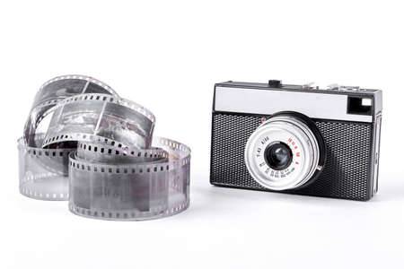 Rangefinder vintage camera on white background.の写真素材