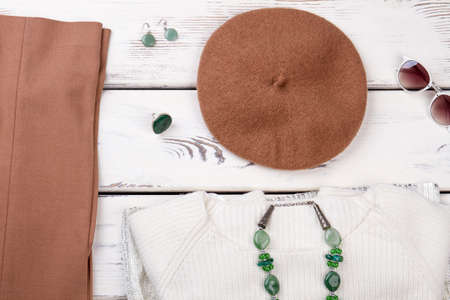 Female autumn clothes and accessories. Lookbook of women trendy outfit.の写真素材