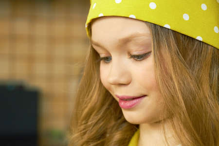 Little girl face. Cute child close up.の写真素材