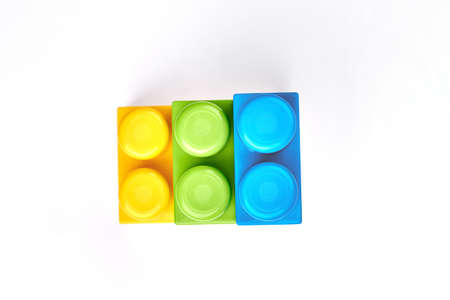 Colored kids constructor on white background. Element of childrens colorful constructor isolated on white background. Baby colorful toy.の写真素材