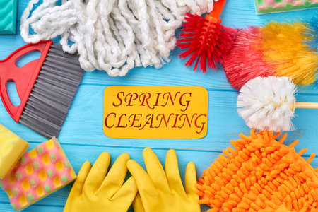 Cleaning stuff, housekeeping concept. Spring cleaning as spring training. Clean your house and mind.の写真素材