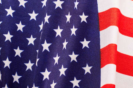 Stars and stripes fabric flag background. Close up cotton flag of United States of America. USA flag...