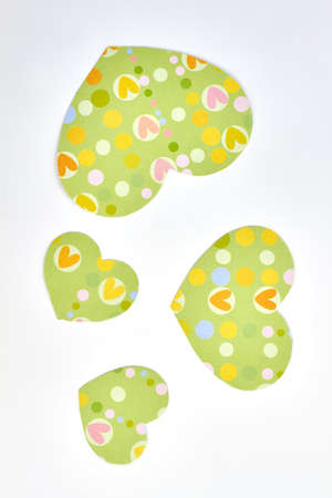 Green paper hearts on white background. Set of colorful Valentines Day paper cards for banner....
