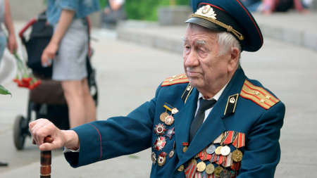 9.05.2018 - Kyiv, Ukraine. Veteran of World War II. Veteran with military awards and orders on the...
