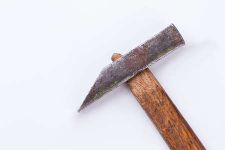 Old rusty hammer, copy space. Hammer with clipping path isolated on white background.