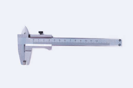 Precision measurement device. Caliper isolated on white background. Metal equipment for engineering...