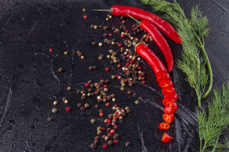 Chopped capsicum annuum. Strong flavours together. Food concept.の写真素材