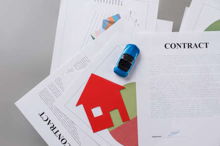 Documents on table. Be secured, make prenup agreement. Marriage affairs concept.の写真素材