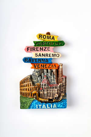 Italy cities road pointing signs. Isolated on white background.の写真素材
