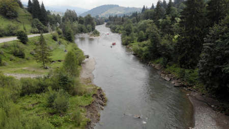 Topview of mountain river. Good place for rafting.