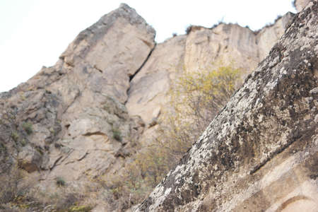 Close up of rocky wall of Ihlara valley. Natural stone background. Cappadocia, Turkey.の写真素材