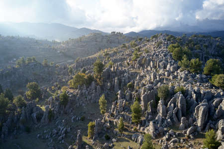 Breathtaking landscape of rock formations and mountains.