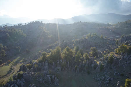 Top view to valley with beautiful geological formations.