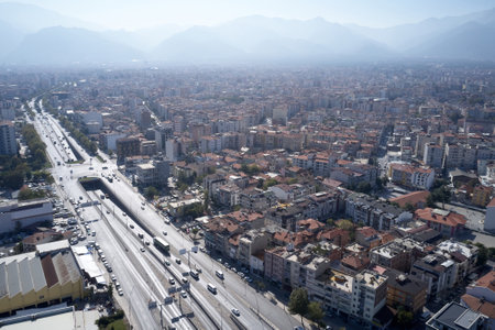 Aerial panoramic view of Denizli town, Turkey.の写真素材