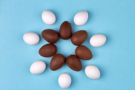 Natural and artificial chocolate eggs.
