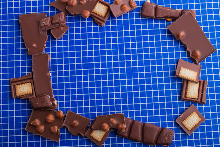 Top view flat lay chocolate frame and copy space.の写真素材