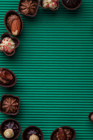 Vertical shot assorted chocolate candies and copy space.の写真素材