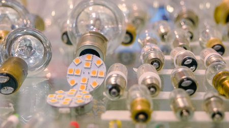 Electric light bulbs of various shape and base. Collection of various bulbs.の写真素材