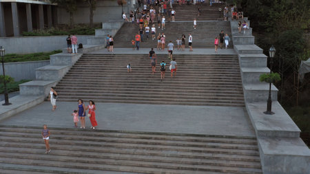 Odesa, Ukraine - 08.08.2020: Pedestrian zone for walking. Potemkin stairs in Odessa city.のeditorial素材
