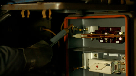 Electrician undergoing renovations. Off electricity. Electrical connection. Electro panel board.の写真素材
