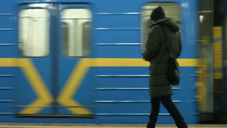 Subway cars arrive at the station. Underground transport. Passenger on the station.の写真素材