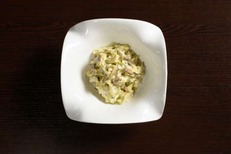 Salad with bacon and pickles top view. Photos for restaurant and cafe menusの写真素材