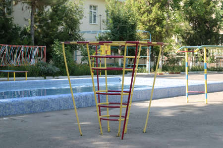 Stairs sports equipment on the children's playground in the kindergartenの写真素材