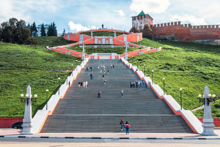 Nizhny Novgorod, Russia - August 13, 2018: Chkalov Stairs near the Nizhny Novgorod Kremlinのeditorial素材