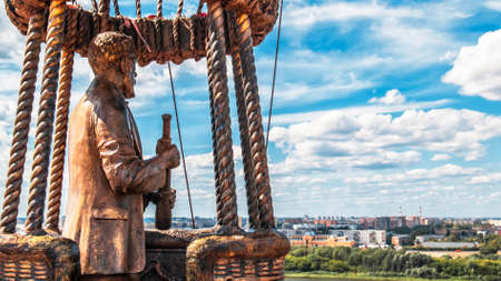Monument to Jules Verne and the Balloon in Nizhny Novgorod, Russia on the bank of the Okaの写真素材