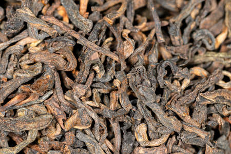 Chinese bulk extruded tea ripe puer, macroの写真素材