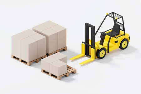 3d illustration Loader with boxes on a white background