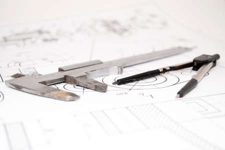 Measuring and drawing tools in drawingsの写真素材