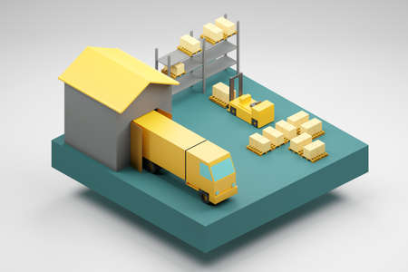 3d render logistic center low poly