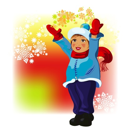 girl in winter cloth with snowflakes のイラスト素材