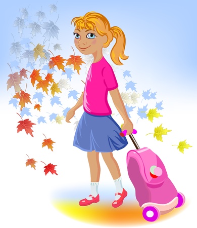 school girl with bag,back to school のイラスト素材