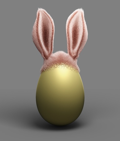 Easter holiday egg with Easter Bunny earsの写真素材