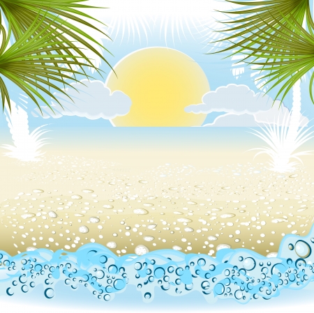 seaside summer holiday background with palm and sunriseのイラスト素材