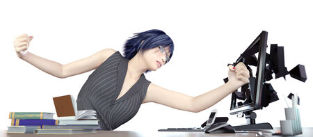 Angry working woman and computer concept illustrationの写真素材