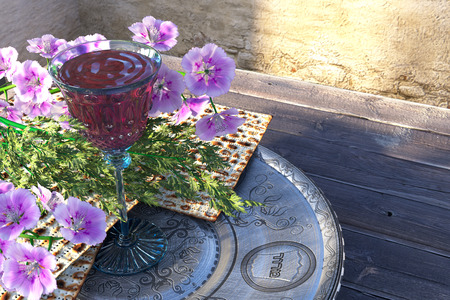 Jewish celebrate pesah passover with matzo and flowers holiday backgroundの写真素材