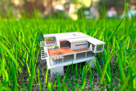 House on the green grass close up viewの写真素材