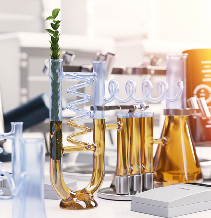 green plant in chemical laboratoryの写真素材