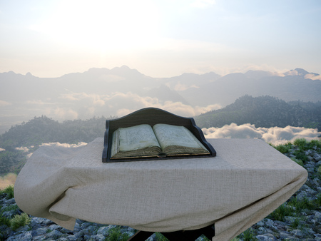 jewish holiday background with old book and landscape concept photoの写真素材