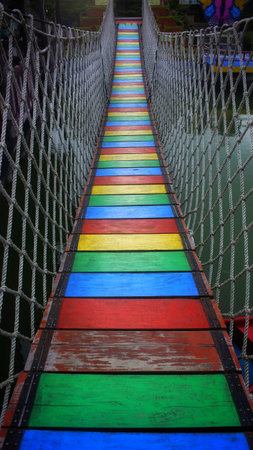 Suspension bridge over the river.の写真素材