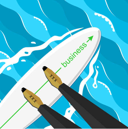 Business illustration with man legs on surf.