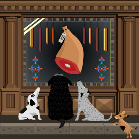 Dogs who are looking at the shop window.のイラスト素材