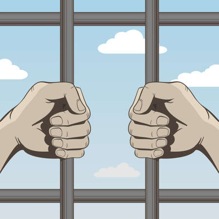 Human hands gripping the bars in vector graphics.のイラスト素材