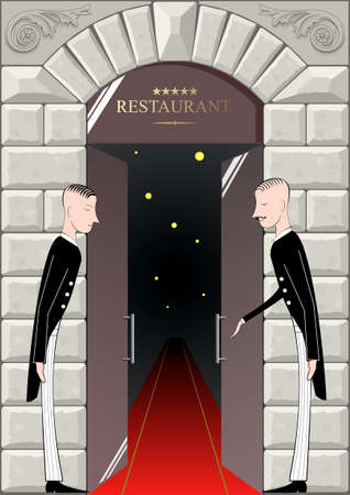 The doorman at the entrance to the restaurant in vector graphics.のイラスト素材