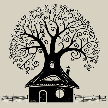 Silhouette of a tree in vector graphics.のイラスト素材