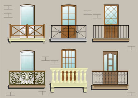 Set of different classical balconies  in vector graphics.のイラスト素材