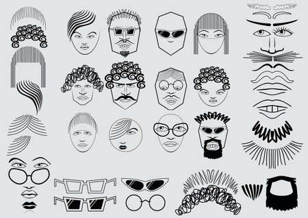 Funny faces of simple elements  in vector graphics.のイラスト素材